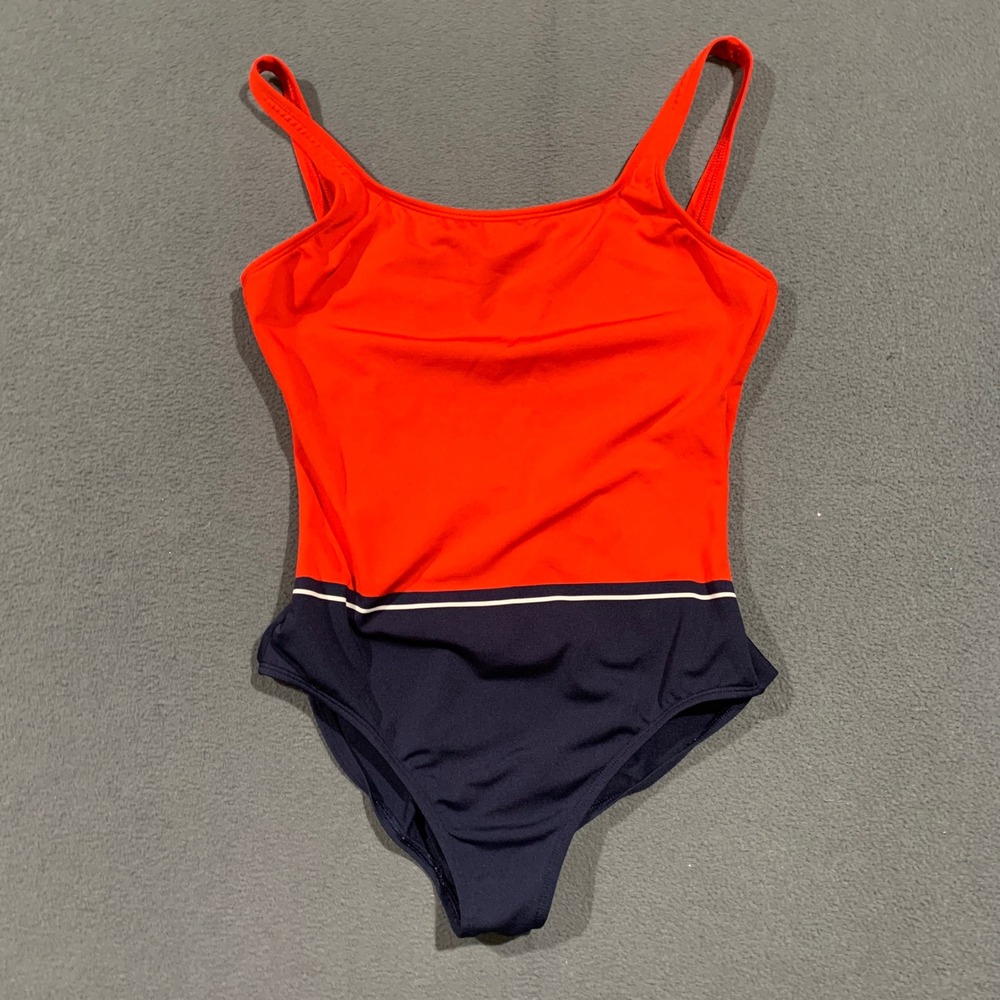 Nautica Womens Red Navy Colorblock One‎ Piece Swimsuit Size 14 Nautical Athletic